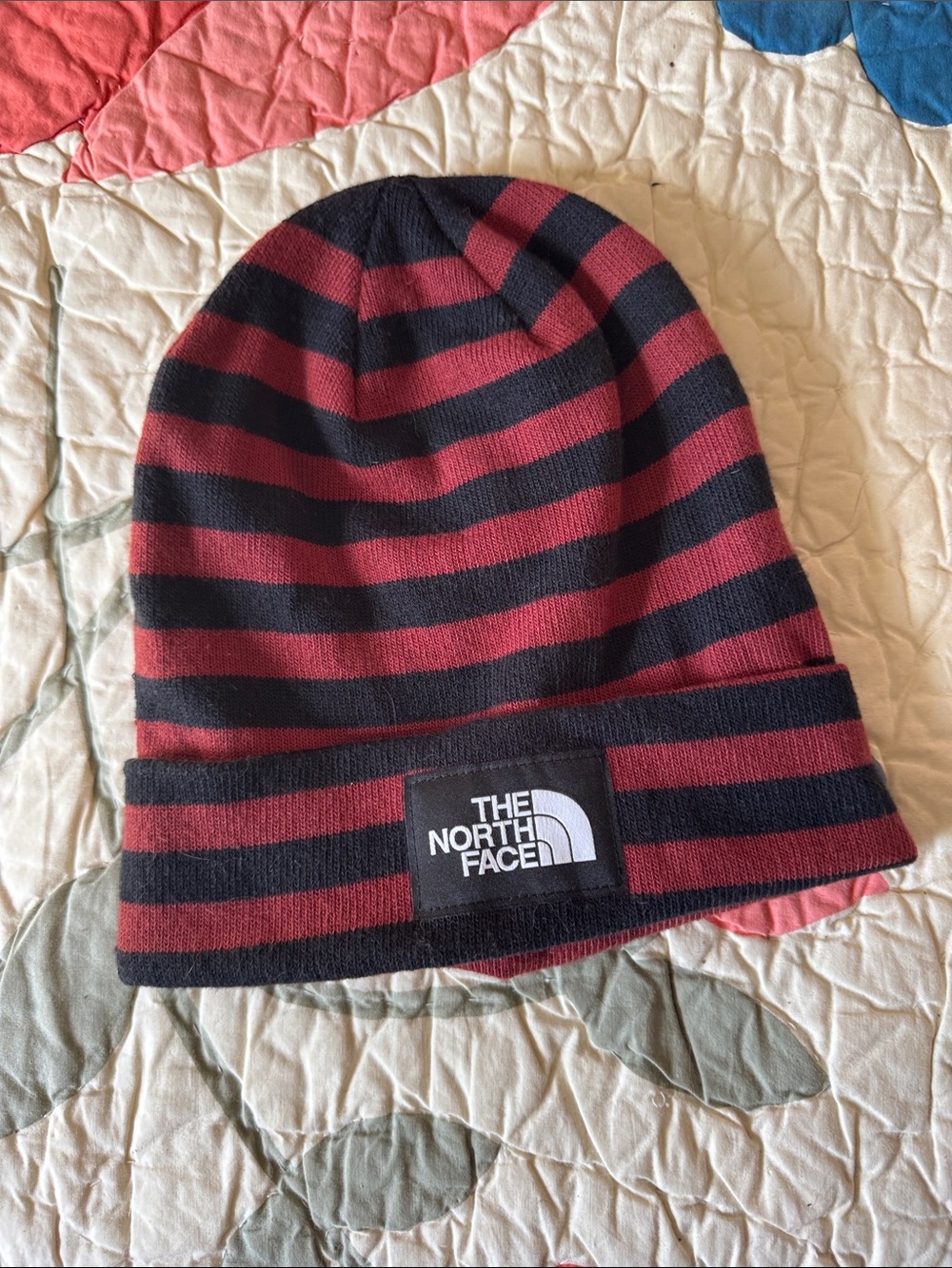 North Face striped beanie